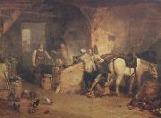 A country blacksmith disputing upon the price of iron,and the price charged to the butcher for shoeing his pony (mk310 William Turner